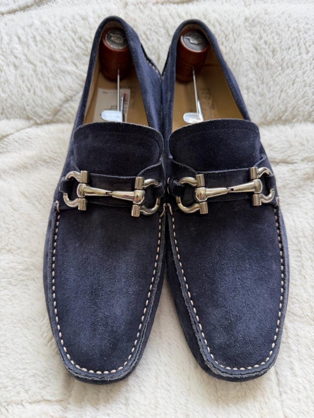 Like NEW! $795 Ferragamo Blue Suede Gancini Parigi Bit Driving Loafers 8.5 9.5.